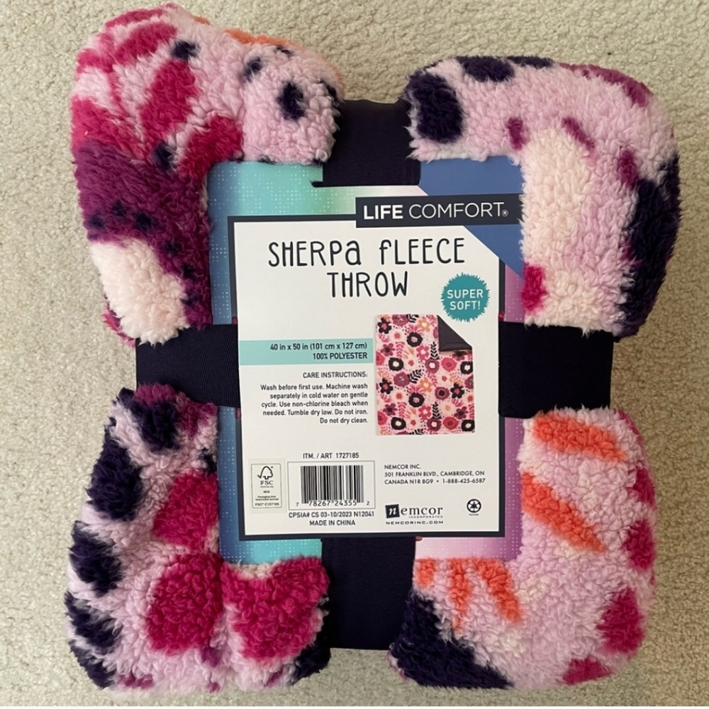 ‼️3 FOR $15‼️Life Comfort Pink Purple Floral Fleece Blanket
